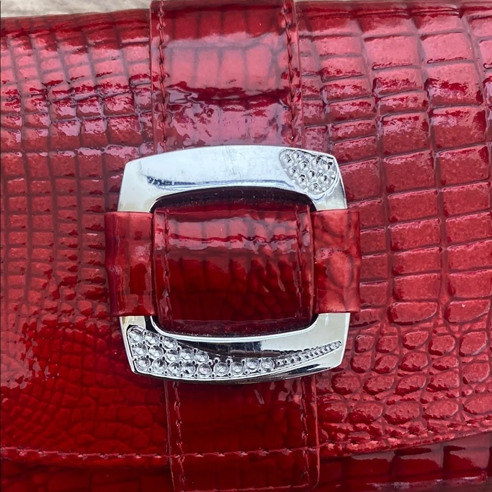 Elegant Red Crocodile Wallet with Silver Clasp